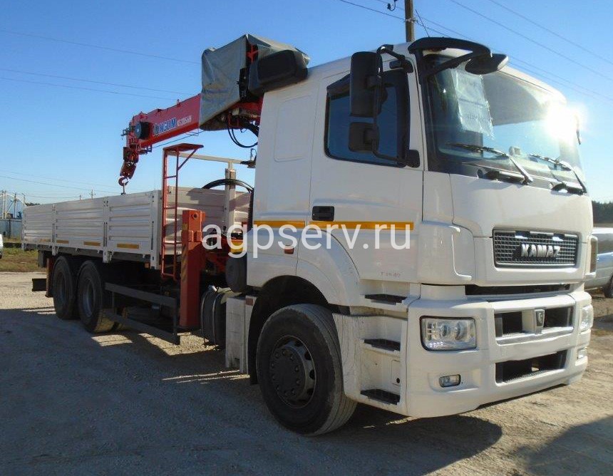 Автомобиль бортовой 438220 на шасси Камаз 65207-1002-87 с КМУ Kanglim 2056 H